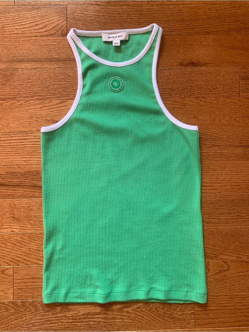 Sporty & Rich Green Ribbed Tank with White Trim